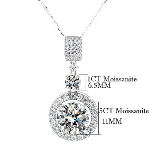 Certified 6ct. t.w. Moissanite Diamond Halo Pendant Necklace NEW - Picture 12 of 15